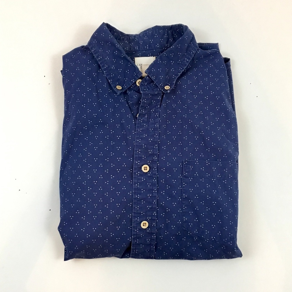 Lands End Canvas Blue Dot Button Down Shirt